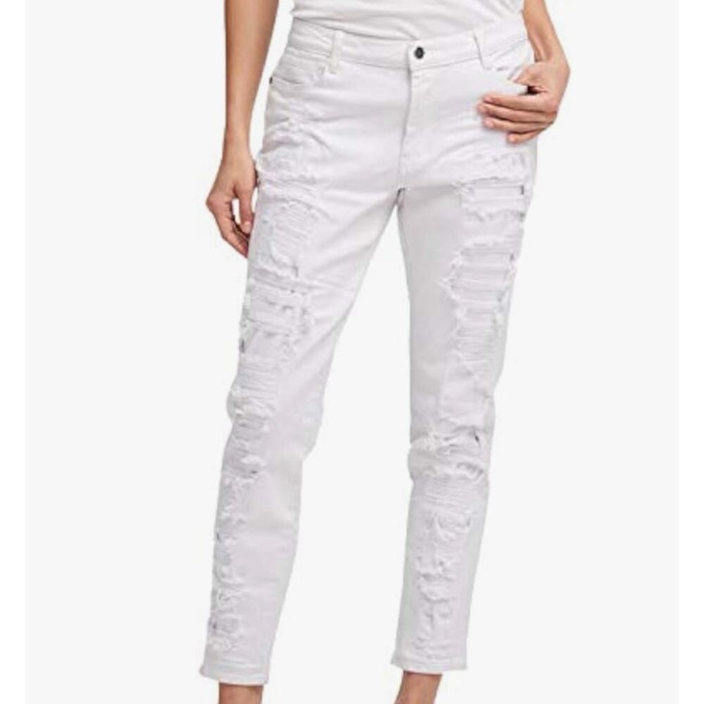 DKNY Ripped White Boyfriend Jeans White 25